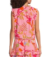 J.Marie Coordinating Woven Playa Button Up Ruffle Top