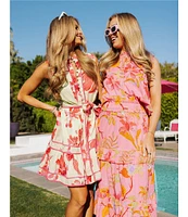 J.Marie Coordinating Woven Playa Button Up Ruffle Top