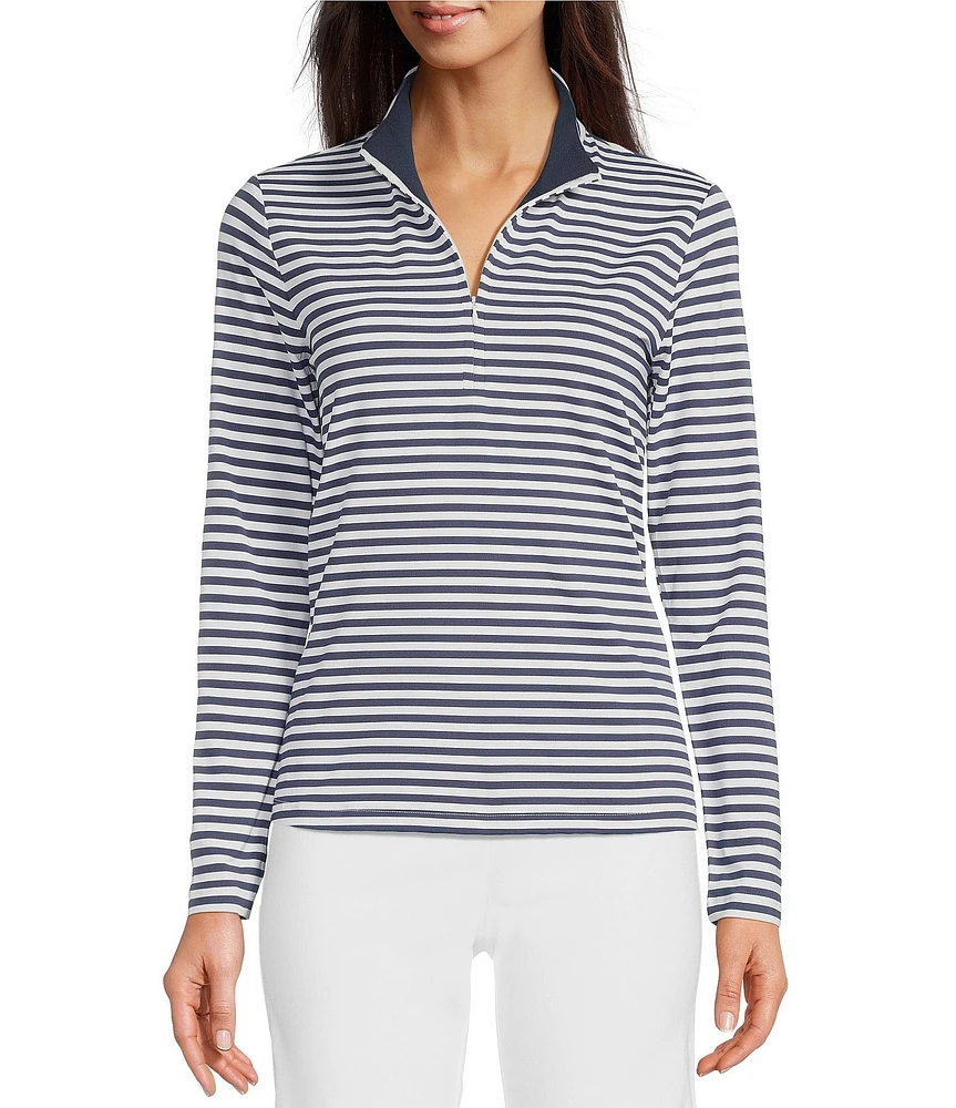 J.McLaughlin Ace Knit Stripe Print Quarter Zip Mock Neck Long Sleeve Pullover