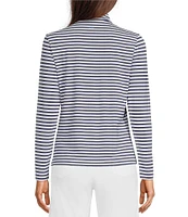 J.McLaughlin Ace Knit Stripe Print Quarter Zip Mock Neck Long Sleeve Pullover