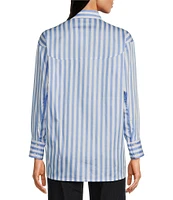 J.McLaughlin Alexis Cotton Sateen Stripe Print Point Collar Long Sleeve Button Front Blouse