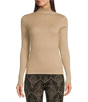 J.McLaughlin Arlette Cotton Blend Metallic Ribbed Knit Long Sleeve Turtleneck Sweater