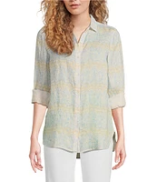 J.McLaughlin Britt Printed Airy Linen Point Collar Long Sleeve Shirt