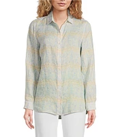 J.McLaughlin Britt Printed Airy Linen Point Collar Long Sleeve Shirt