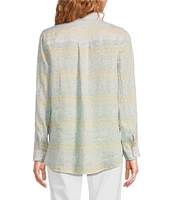 J.McLaughlin Britt Printed Airy Linen Point Collar Long Sleeve Shirt
