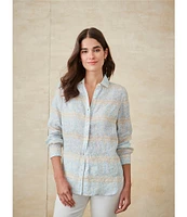 J.McLaughlin Britt Printed Airy Linen Point Collar Long Sleeve Shirt