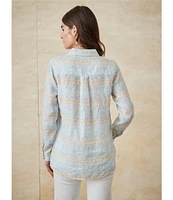 J.McLaughlin Britt Printed Airy Linen Point Collar Long Sleeve Shirt