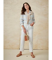 J.McLaughlin Britt Printed Airy Linen Point Collar Long Sleeve Shirt