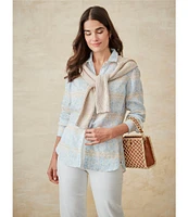 J.McLaughlin Britt Printed Airy Linen Point Collar Long Sleeve Shirt