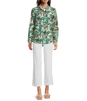 J.McLaughlin Britt Tropical Floral Print Mandarin Collar Long Sleeve Button Front Blouse