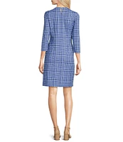 J.McLaughlin Catalyst Catalina Cloth Plaid Print Round Neck 3/4 Sleeve Sheath Dress