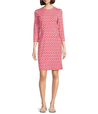 J.McLaughlin Catalyst Catalina Cloth Printed Round Neck 3/4 Sleeve Sheath Dress