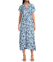 J.McLaughlin Cetara Floral Print Point Collar Short Sleeve Belted Dress