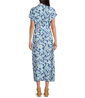 J.McLaughlin Cetara Floral Print Point Collar Short Sleeve Belted Dress