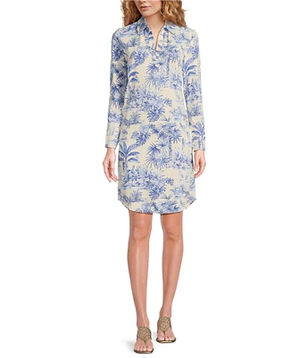 J.McLaughlin Charlee Knit Catalina Cloth Printed Split V-Neck Long Sleeve Dress