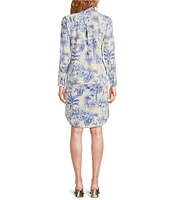 J.McLaughlin Charlee Knit Catalina Cloth Printed Split V-Neck Long Sleeve Dress