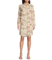 J.McLaughlin Charlee Knit Catalina Cloth Printed Split V-Neck Long Sleeve Dress