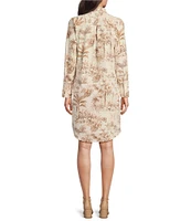 J.McLaughlin Charlee Knit Catalina Cloth Printed Split V-Neck Long Sleeve Dress