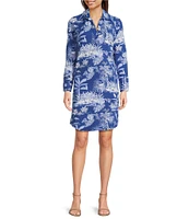 J.McLaughlin Charlee Knit Catalina Cloth Printed Split V-Neck Long Sleeve Dress