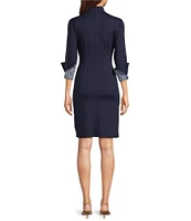 J.McLaughlin Daniellle Poplin Collar V-Neck 3/4 Cuff Sleeve Belted Dress