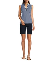 J.McLaughlin Darya Printed Knit Crochet Split V-Neck Sleeveless Top