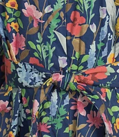 J.McLaughlin Davida Woven Watercolor Petal Print Shirt Collar 3/4 Sleeve Shirt Dress