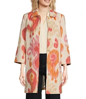 J.McLaughlin Deirdre Printed Linen Blend Point Collar 3/4 Sleeve Coat