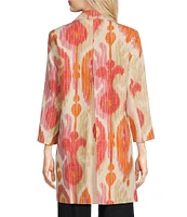 J.McLaughlin Deirdre Printed Linen Blend Point Collar 3/4 Sleeve Coat