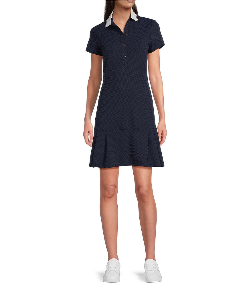 J.McLaughlin Dorte Catalina Cloth Knit Point Collar Cap Sleeve Side Pocket Pleated Shirt Dress