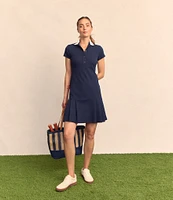 J.McLaughlin Dorte Catalina Cloth Knit Point Collar Cap Sleeve Side Pocket Pleated Shirt Dress