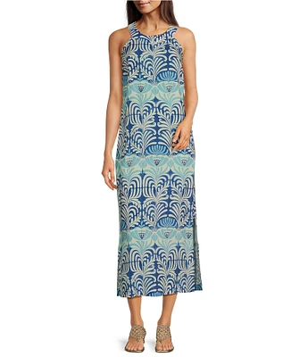 J.McLaughlin Edie Printed Banded Round Neck Sleeveless Maxi Dress