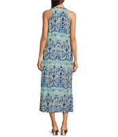 J.McLaughlin Edie Printed Banded Round Neck Sleeveless Maxi Dress