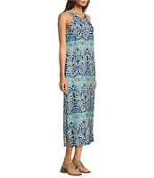 J.McLaughlin Edie Printed Banded Round Neck Sleeveless Maxi Dress