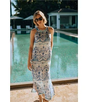 J.McLaughlin Edie Printed Banded Round Neck Sleeveless Maxi Dress