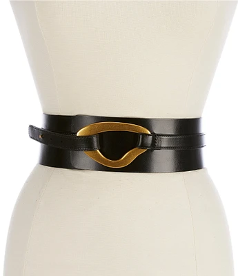 J.McLaughlin Ellingtone Leather Gold Ring Stud Closure Sash Belt