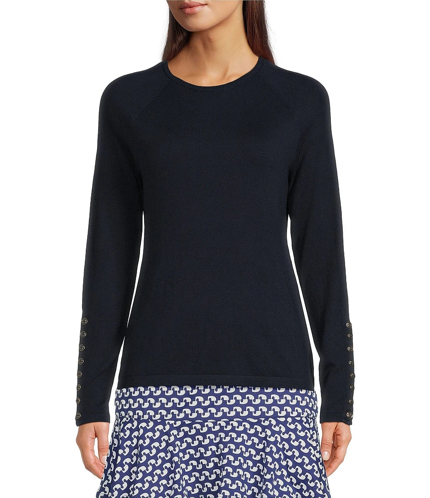 J.McLaughlin Jamey Crew Neck Button Trim Raglan Sleeve Sweater