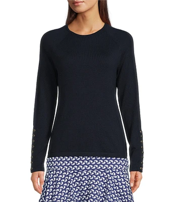 J.McLaughlin Jamey Crew Neck Button Trim Raglan Sleeve Sweater