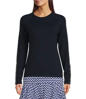 J.McLaughlin Jamey Crew Neck Button Trim Raglan Sleeve Sweater