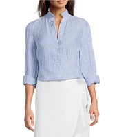 J.McLaughlin Julian Stripe Print Ruffle Collar Long Sleeve Button Front Blouse