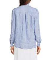 J.McLaughlin Julian Stripe Print Ruffle Collar Long Sleeve Button Front Blouse