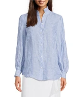 J.McLaughlin Julian Stripe Print Ruffle Collar Long Sleeve Button Front Blouse