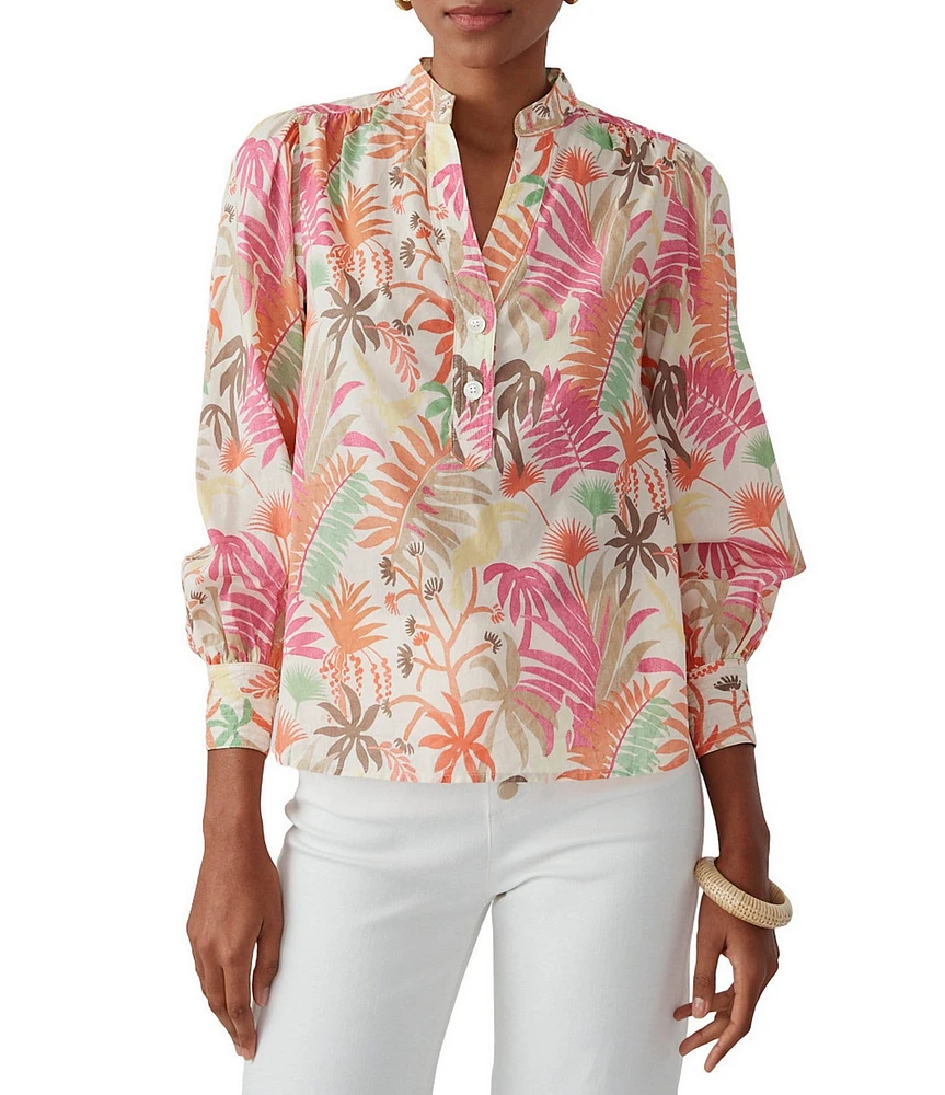 J.McLaughlin Jungle Melody Split V-Neck Bracelet Sleeve Blouse