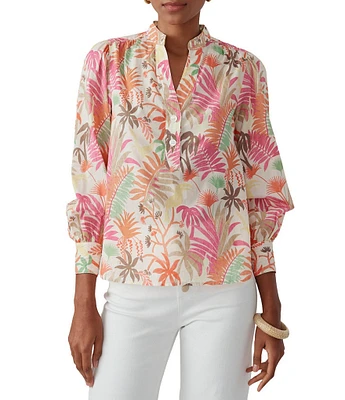 J.McLaughlin Jungle Melody Split V-Neck Bracelet Sleeve Blouse