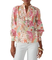 J.McLaughlin Jungle Melody Split V-Neck Bracelet Sleeve Blouse