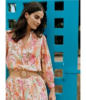 J.McLaughlin Jungle Melody Split V-Neck Bracelet Sleeve Blouse