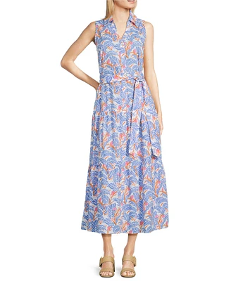 J.McLaughlin Karis Floral Print Point Collar Sleeveless Tiered Dress