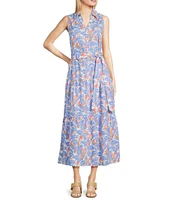 J.McLaughlin Karis Floral Print Point Collar Sleeveless Tiered Dress
