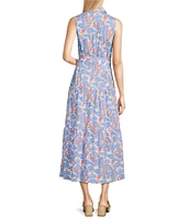 J.McLaughlin Karis Floral Print Point Collar Sleeveless Tiered Dress