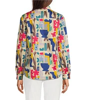J.McLaughlin Lois Printed Cotton Relaxed Fit Point Collar Long Sleeve Blouse