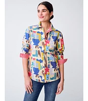 J.McLaughlin Lois Printed Cotton Relaxed Fit Point Collar Long Sleeve Blouse